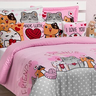 Foto 4 | Edredón Con Fundas Y Cojines Matrimonial Elefantito Hogar Bombón Color Rosa Gatitos Dos Vistas
