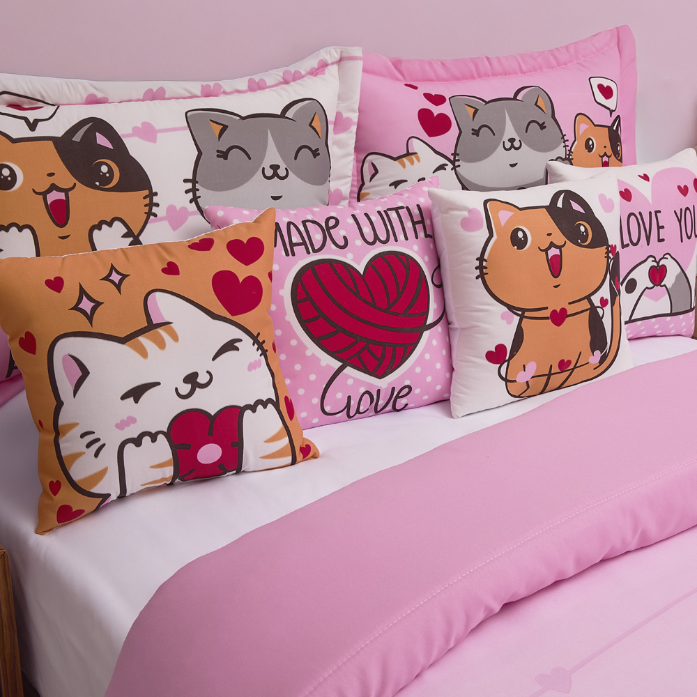 Foto 5 | Edredón Con Fundas Y Cojines Matrimonial Elefantito Hogar Bombón Color Rosa Gatitos Dos Vistas