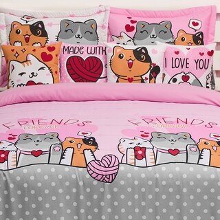 Foto 6 | Edredón Con Fundas Y Cojines Matrimonial Elefantito Hogar Bombón Color Rosa Gatitos Dos Vistas