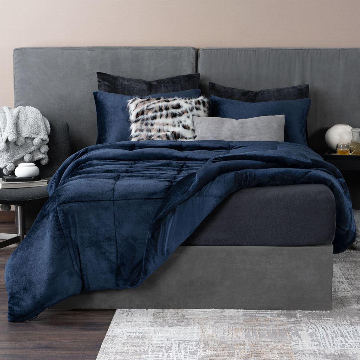 Foto 1 | Set Edredón Invernal Esquimal Individual Con Funda De Almohada Y Sábana De Cajón Azul Marino -gris