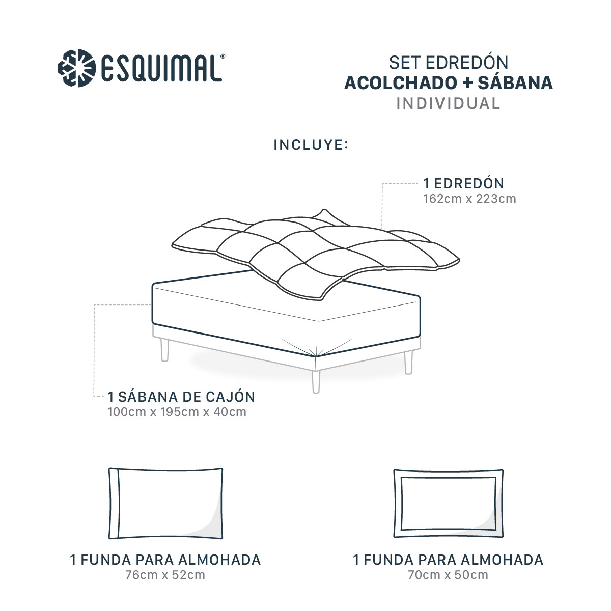 Foto 4 pulgar | Set Edredón Invernal Esquimal Individual Con Funda De Almohada Y Sábana De Cajón Azul Marino -gris