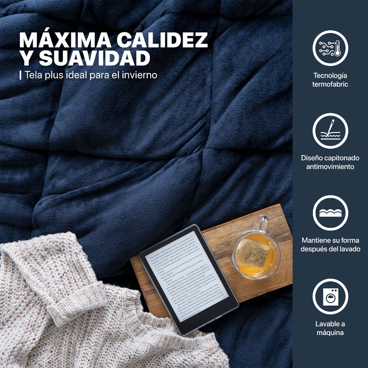Foto 5 | Set Edredón Invernal Esquimal Individual Con Funda De Almohada Y Sábana De Cajón Azul Marino -gris