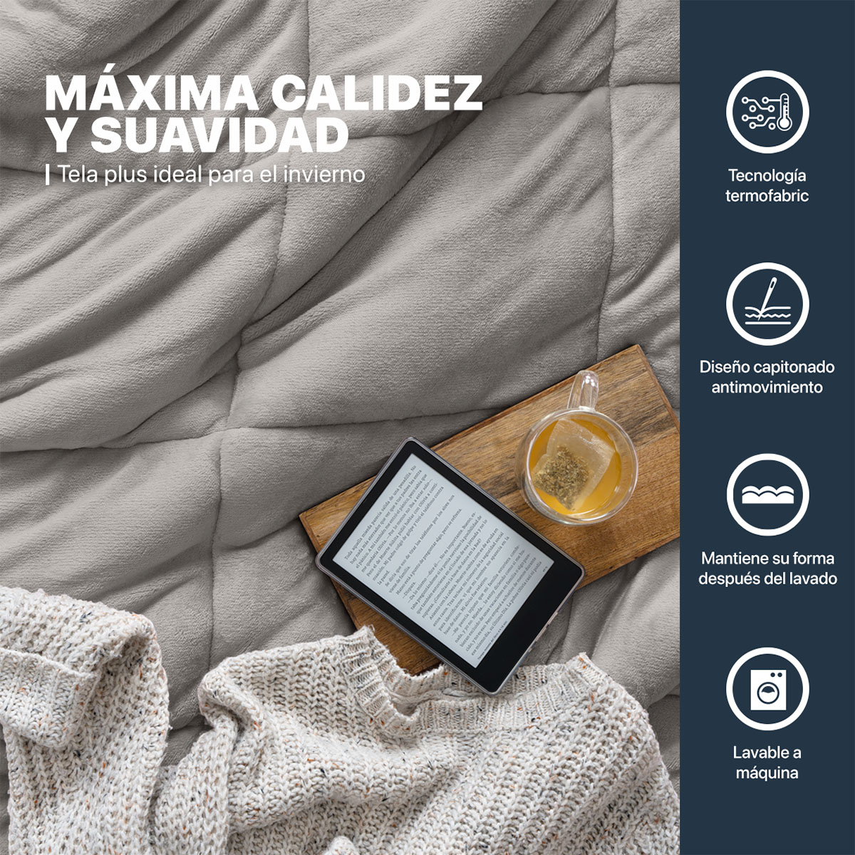 Foto 5 | Set Edredón Invernal Esquimal Queen Size Con Fundas De Almohada Y Sábana De Cajón Café - Beige