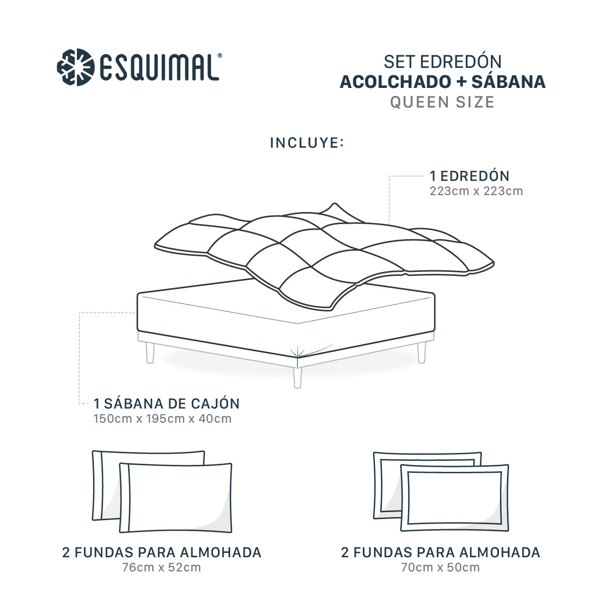 Foto 4 pulgar | Set Edredón Invernal Esquimal Queen Size Con Fundas De Almohada Y Sábana De Cajón Azul Marimo - Gris