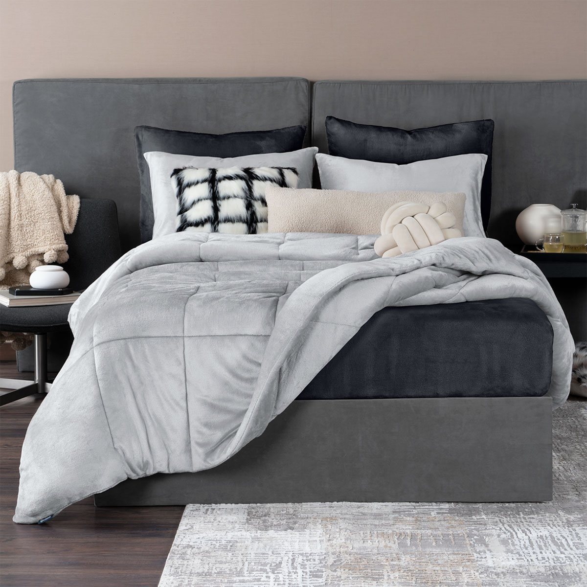 Foto 1 | Set Edredón Invernal Esquimal Matrimonial Con Fundas De Almohada Y Sábana De Cajón Gris - Gris Oscuro