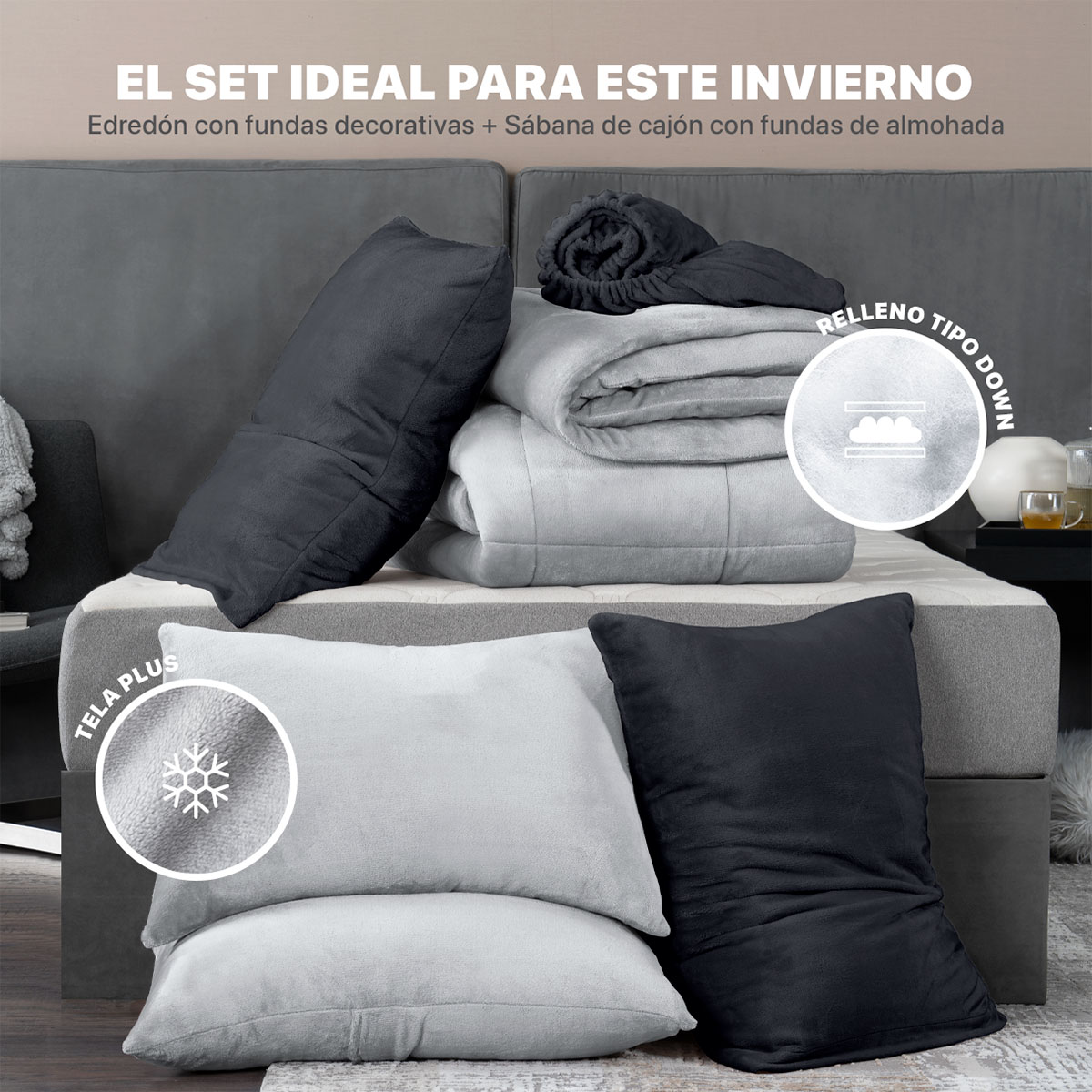 Foto 3 pulgar | Set Edredón Invernal Esquimal Matrimonial Con Fundas De Almohada Y Sábana De Cajón Gris - Gris Oscuro
