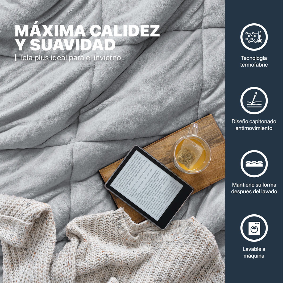 Foto 5 | Set Edredón Invernal Esquimal Matrimonial Con Fundas De Almohada Y Sábana De Cajón Gris - Gris Oscuro