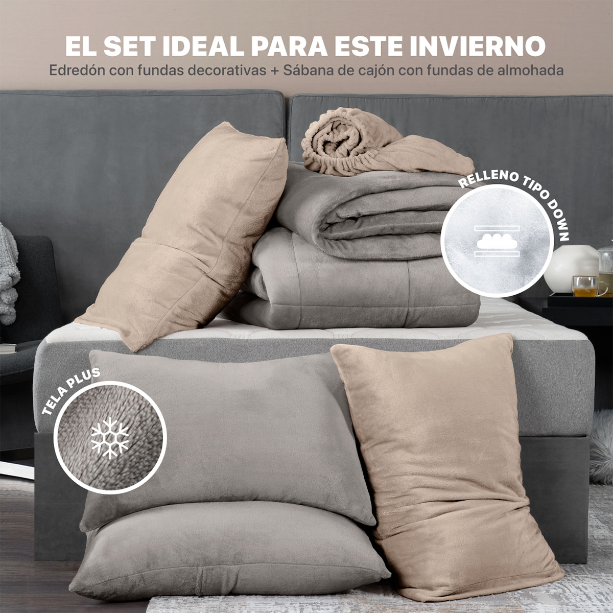 Foto 3 pulgar | Set Edredón Invernal Esquimal Individual Con Funda De Almohada Y Sábana De Cajón Café - Beige