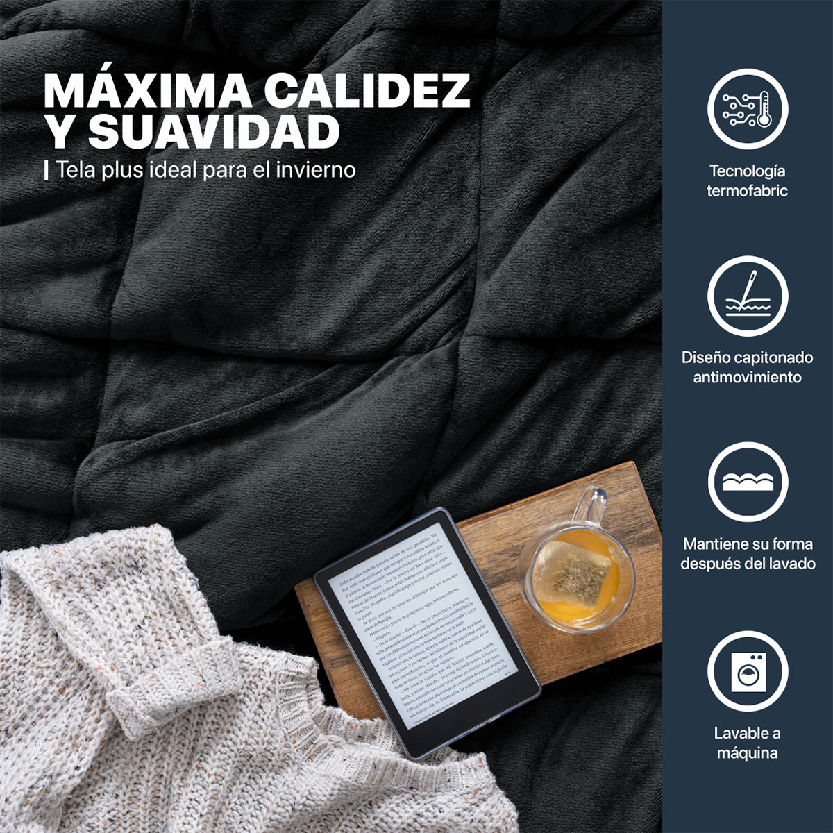 Foto 5 | Set Edredón Invernal Esquimal Queen Size Con Fundas De Almohada Y Sábana De Cajón Negro - Gris Oscuro