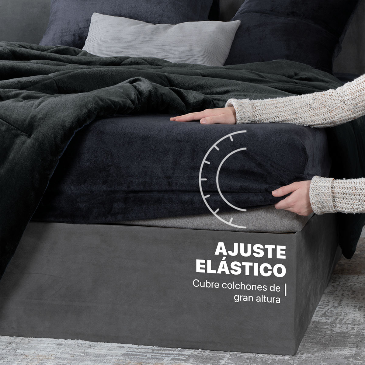 Foto 6 | Set Edredón Invernal Esquimal Queen Size Con Fundas De Almohada Y Sábana De Cajón Negro - Gris Oscuro