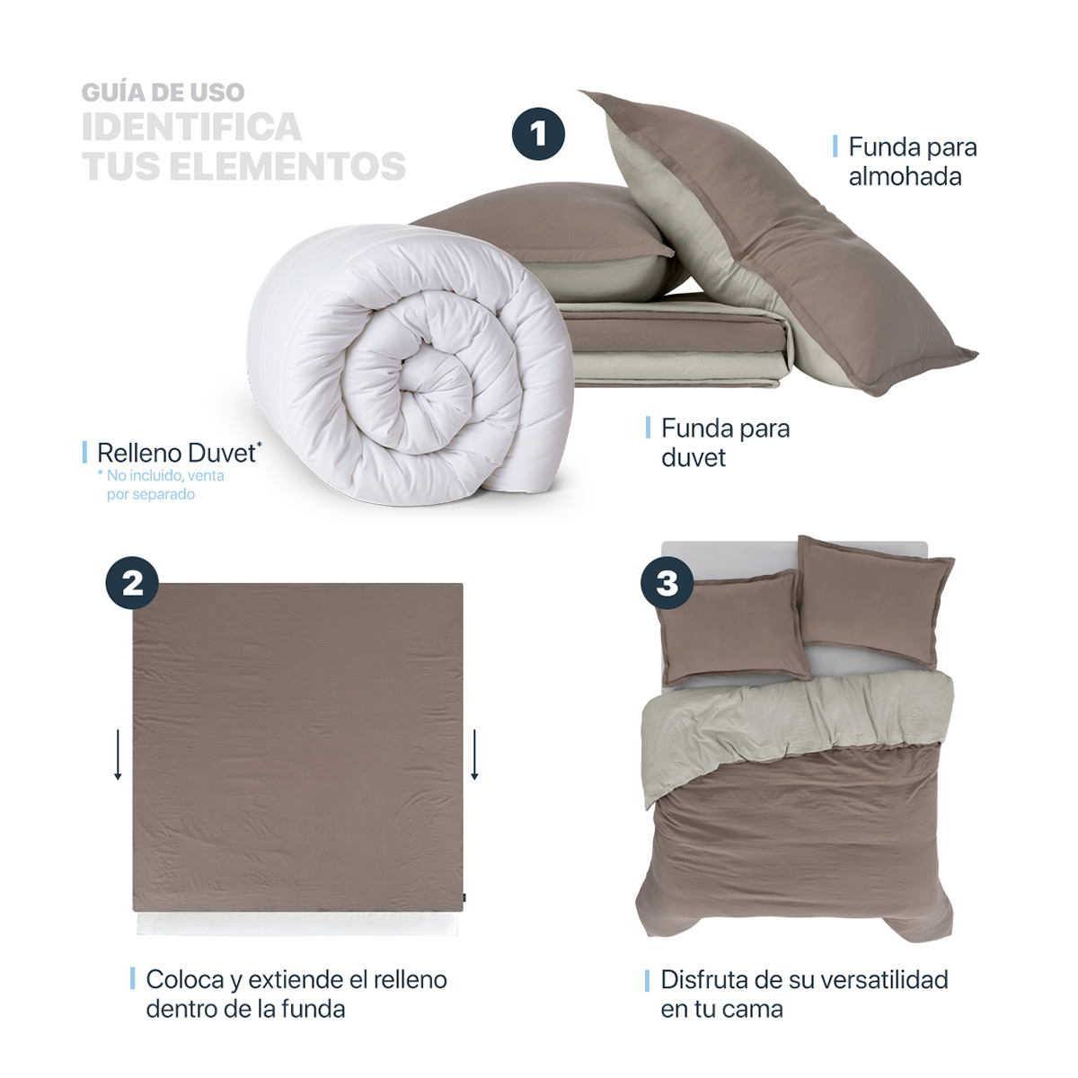 Foto 5 | Funda de Duvet Sin Relleno + Fundas de Almohada Esquimal Queen Size Café y Beige Tipo Lino Doble Vista