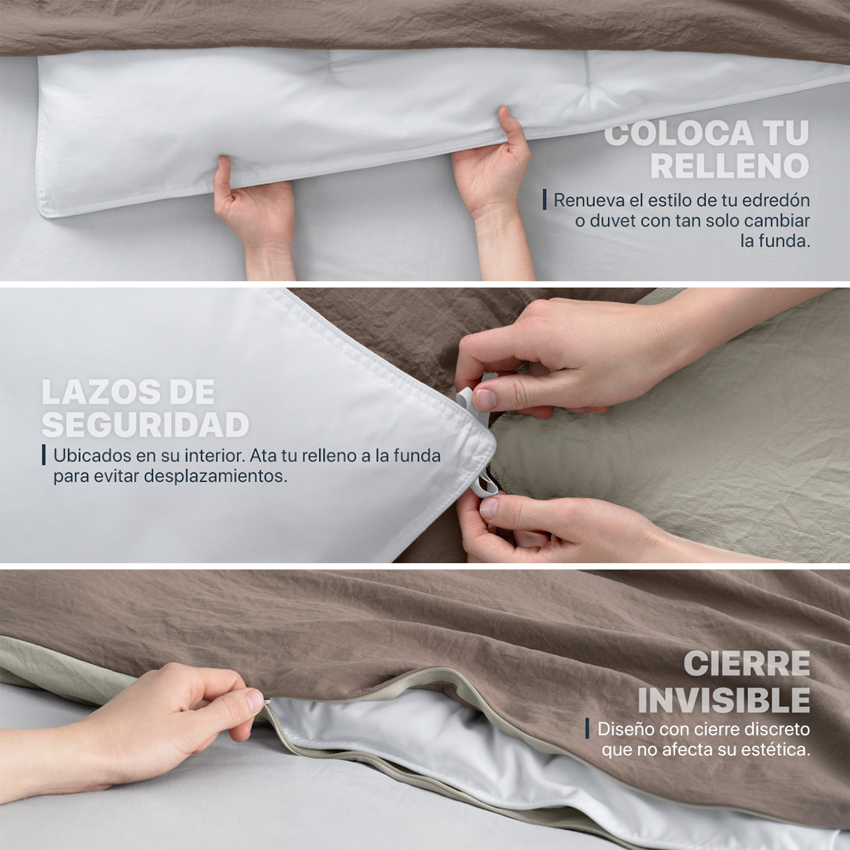 Foto 6 | Funda de Duvet Sin Relleno + Fundas de Almohada Esquimal Queen Size Café y Beige Tipo Lino Doble Vista