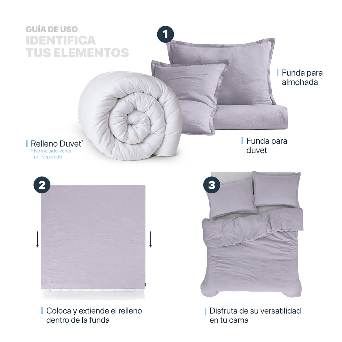 Foto 6 pulgar | Funda de Duvet Sin Relleno + Fundas de Almohada Esquimal King Size Lila Tipo Lino