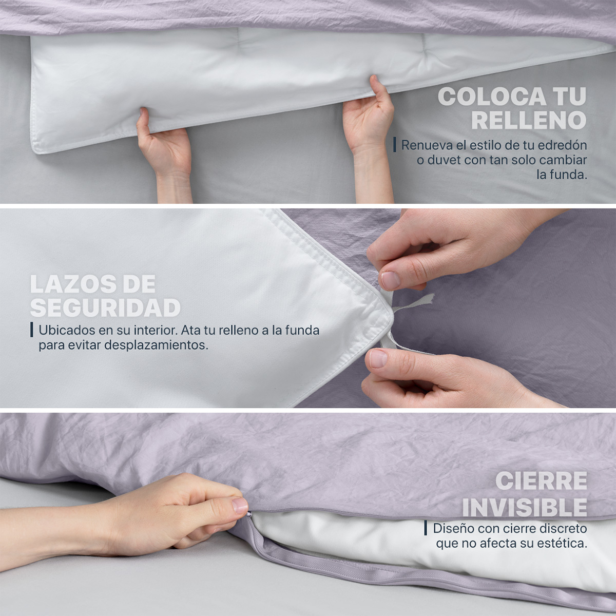 Foto 7 pulgar | Funda de Duvet Sin Relleno + Fundas de Almohada Esquimal King Size Lila Tipo Lino