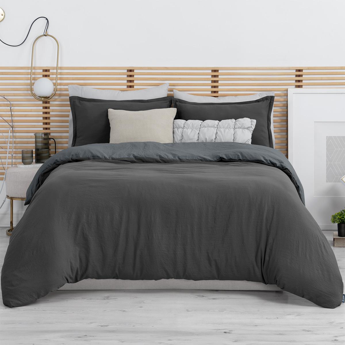 Funda de Duvet Sin Relleno + Fundas de Almohada Esquimal Matrimonial Xl Negro y Gris Tipo Lino Doble Vista