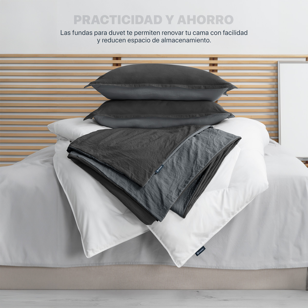 Foto 3 pulgar | Funda de Duvet Sin Relleno + Fundas de Almohada Esquimal Matrimonial Xl Negro y Gris Tipo Lino Doble Vista