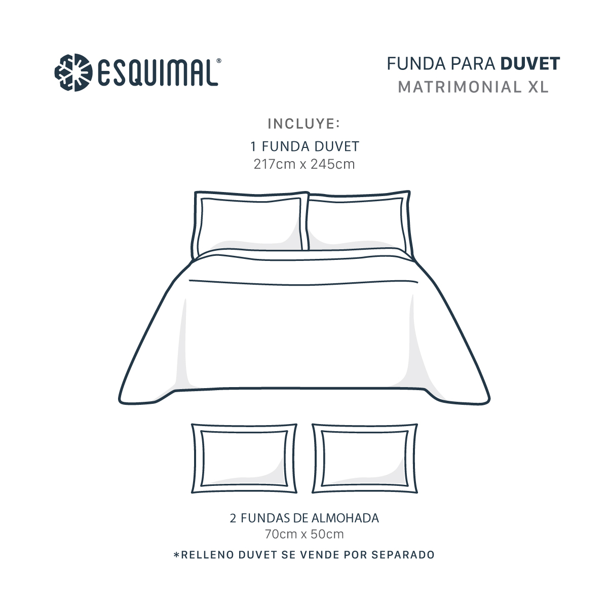 Foto 5 pulgar | Funda de Duvet Sin Relleno + Fundas de Almohada Esquimal Matrimonial Xl Negro y Gris Tipo Lino Doble Vista