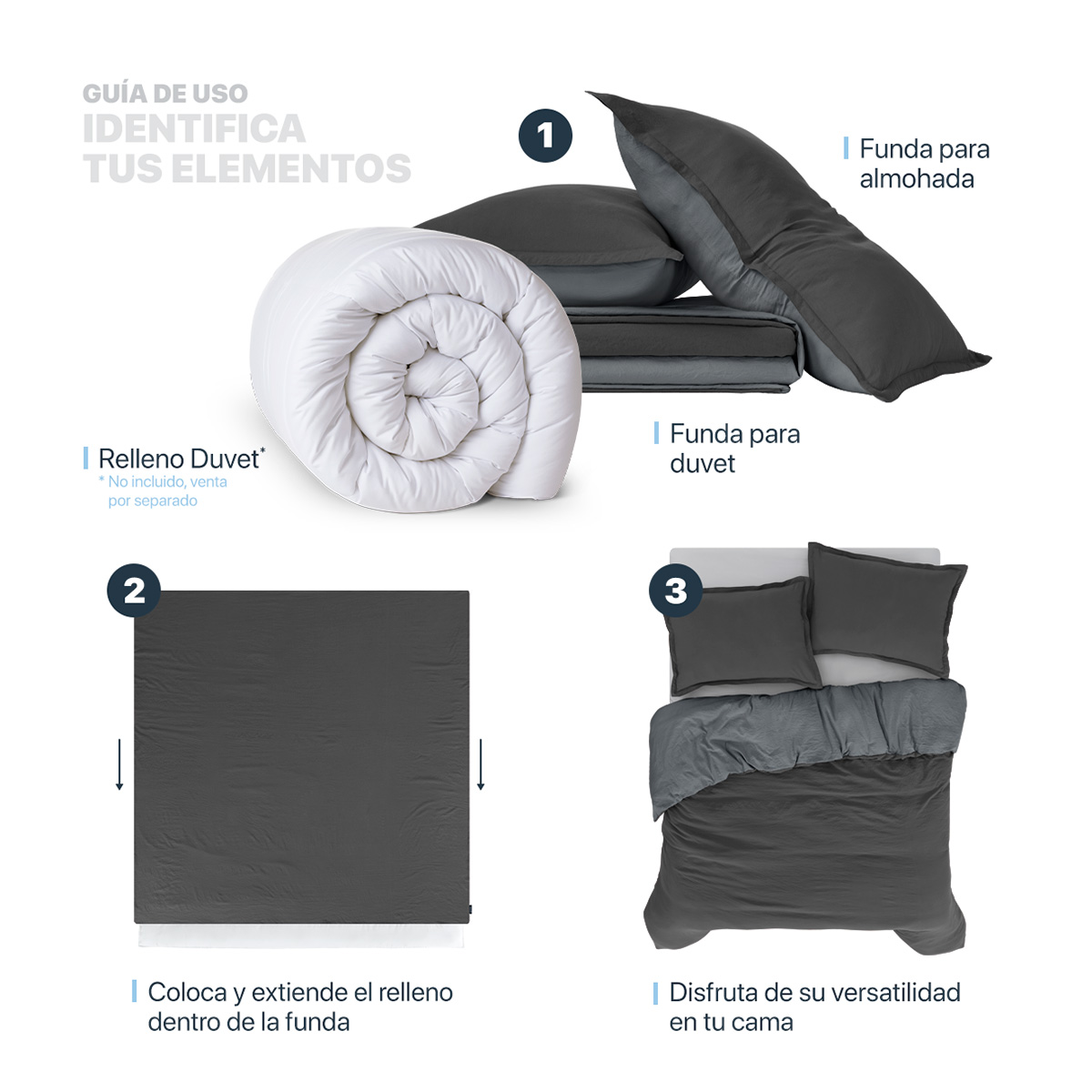 Foto 6 pulgar | Funda de Duvet Sin Relleno + Fundas de Almohada Esquimal Matrimonial Xl Negro y Gris Tipo Lino Doble Vista