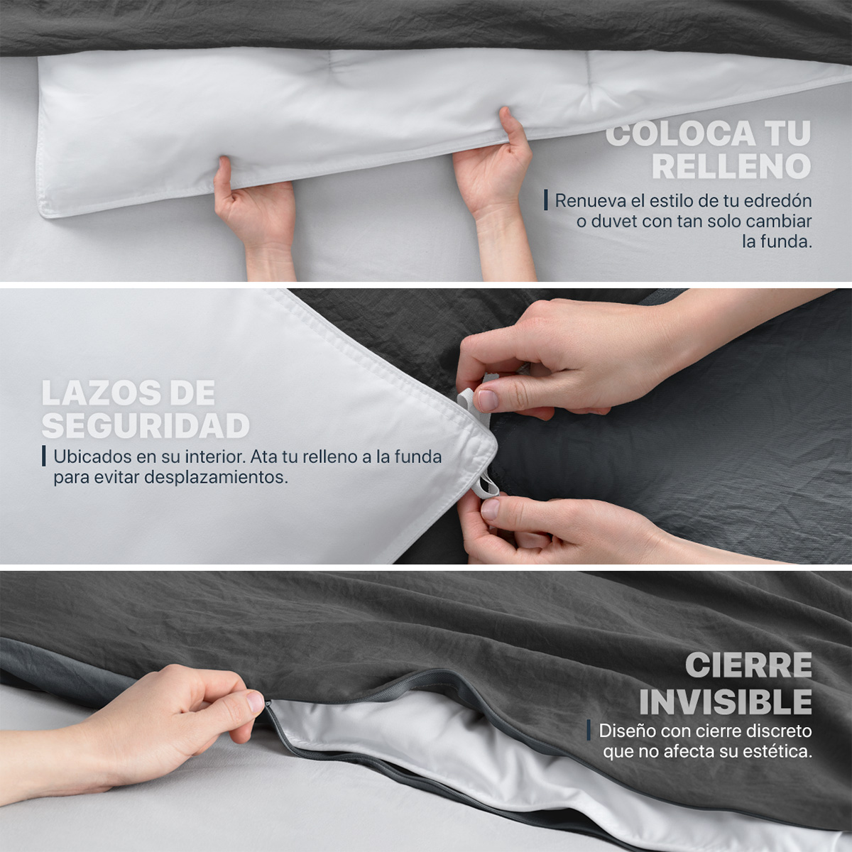 Foto 7 pulgar | Funda de Duvet Sin Relleno + Fundas de Almohada Esquimal Matrimonial Xl Negro y Gris Tipo Lino Doble Vista