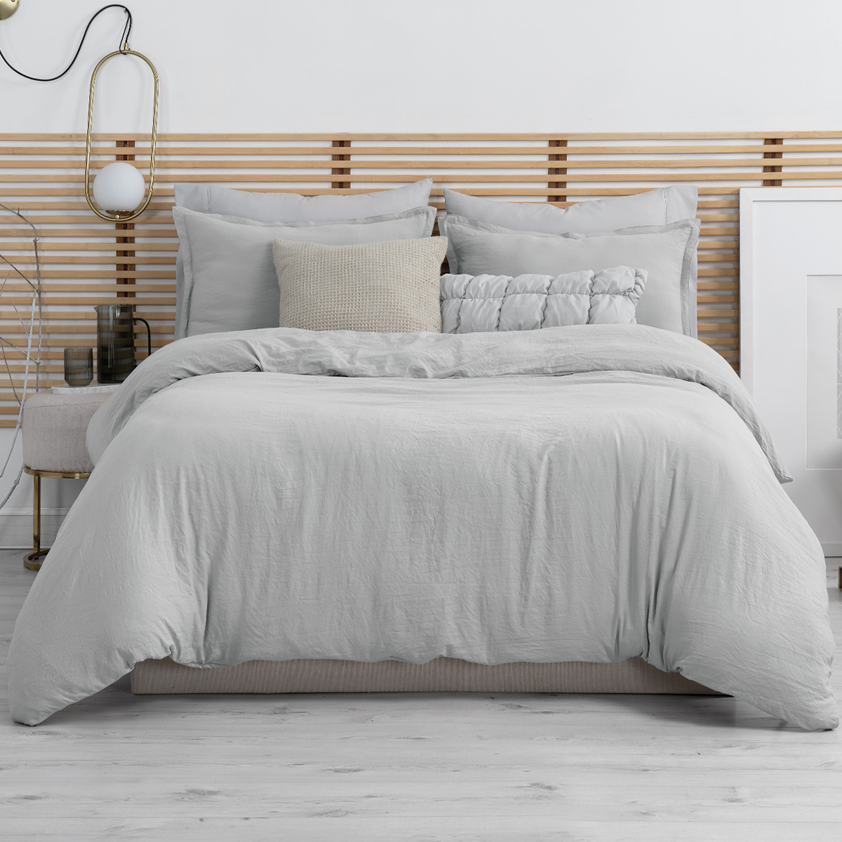 Funda de Duvet Sin Relleno + Fundas de Almohada Esquimal Matrimonial Gris Claro Tipo Lino
