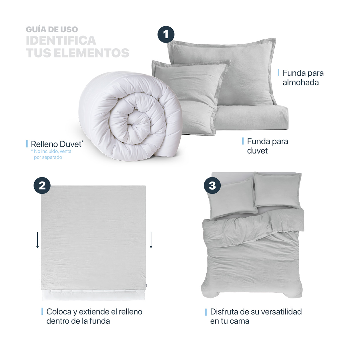 Foto 6 pulgar | Funda de Duvet Sin Relleno + Fundas de Almohada Esquimal Matrimonial Gris Claro Tipo Lino