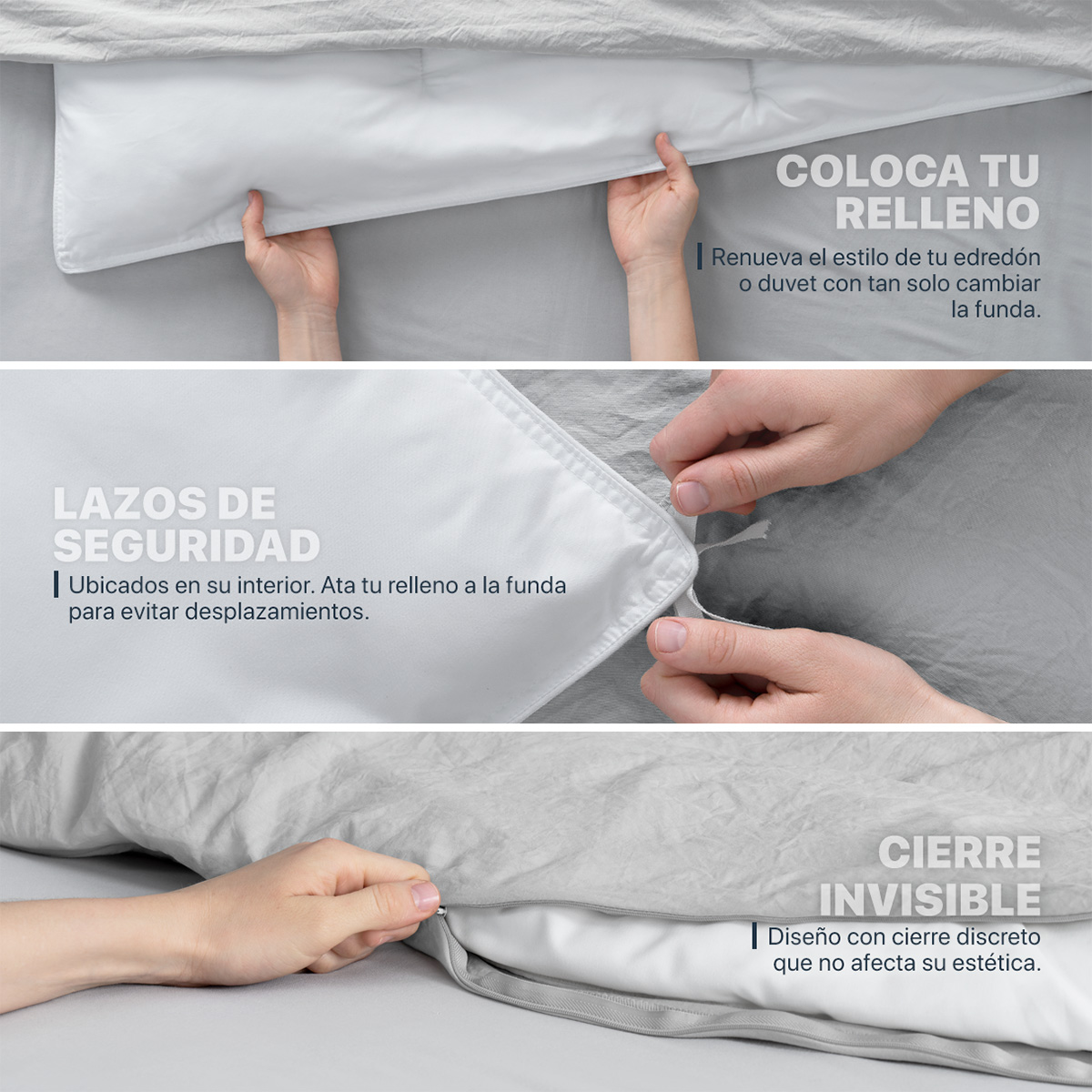 Foto 7 pulgar | Funda de Duvet Sin Relleno + Fundas de Almohada Esquimal Matrimonial Gris Claro Tipo Lino