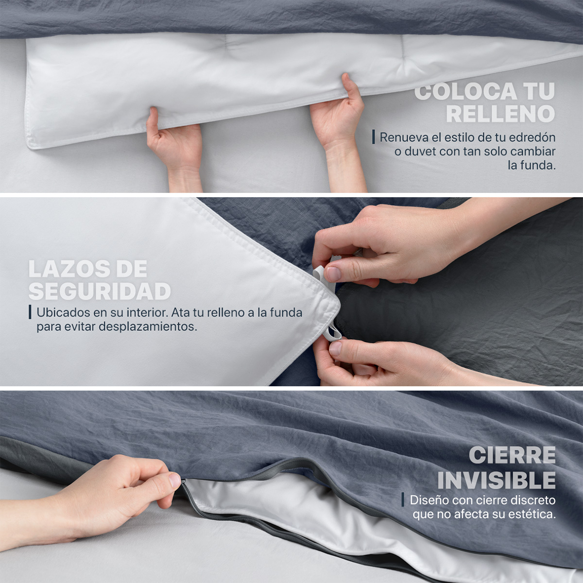 Foto 6 | Funda de Duvet Sin Relleno + Fundas de Almohada Esquimal Matrimonial Azul y Gris Tipo Lino Doble Vista