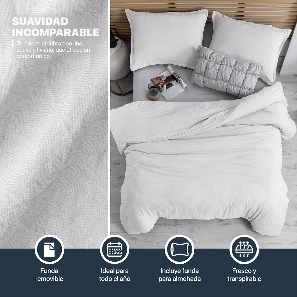 Foto 4 pulgar | Funda de Duvet Sin Relleno + Funda de Almohada Esquimal Individual Blanco Tipo Lino