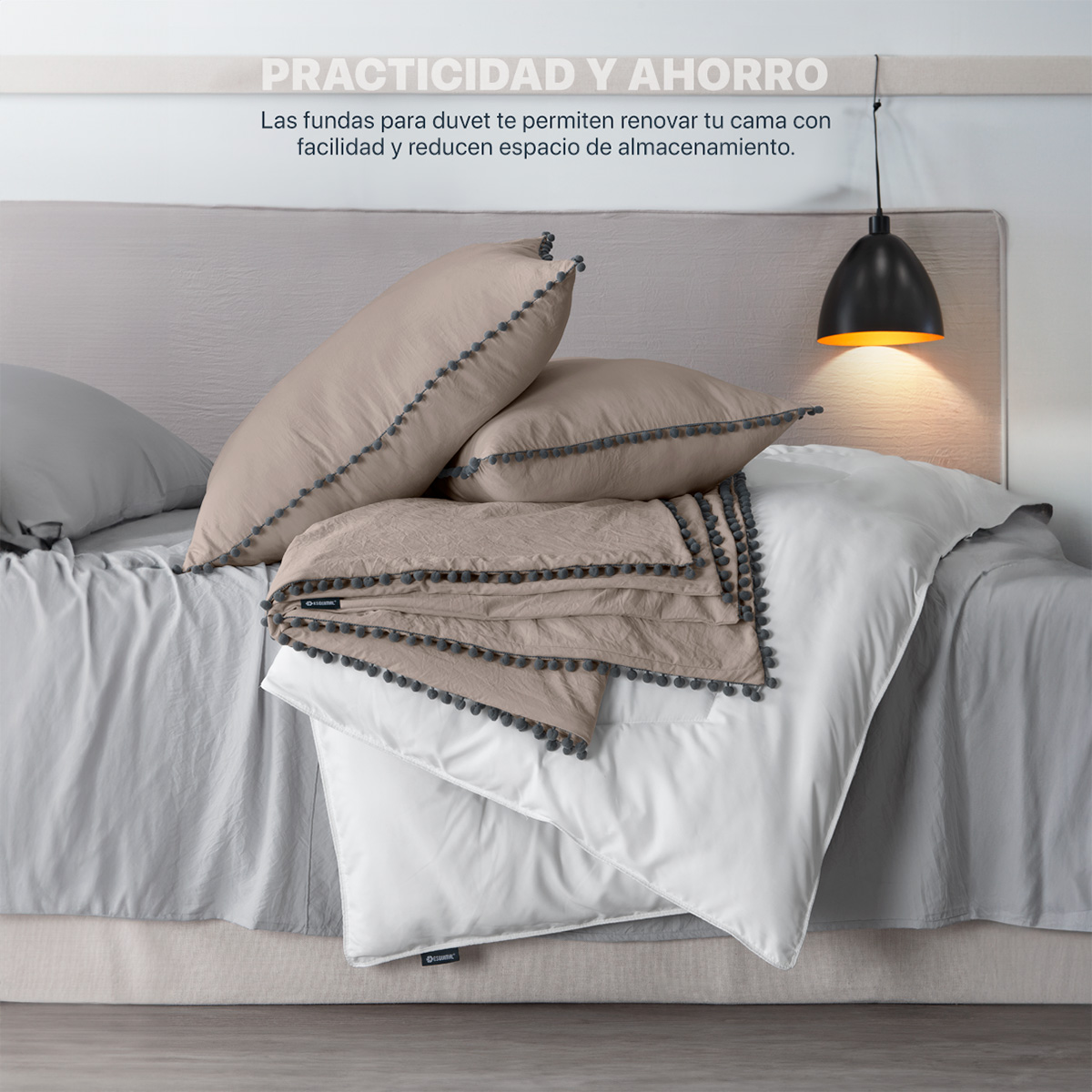 Foto 3 pulgar | Funda de Duvet con Pompones Sin Relleno + Fundas de Almohada Esquimal Matrimonial XL Café