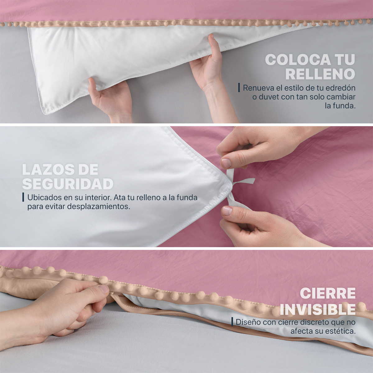 Foto 7 pulgar | Funda de Duvet con Pompones Sin Relleno + Funda de Almohada Esquimal Individual Rosa / Durazno Doble Vista