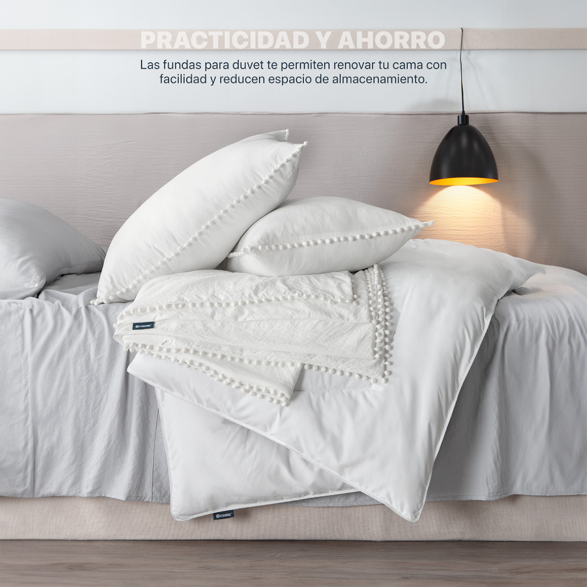 Foto 3 pulgar | Funda de Duvet con Pompones Sin Relleno + Fundas de Almohada Esquimal Matrimonial XL Blanco