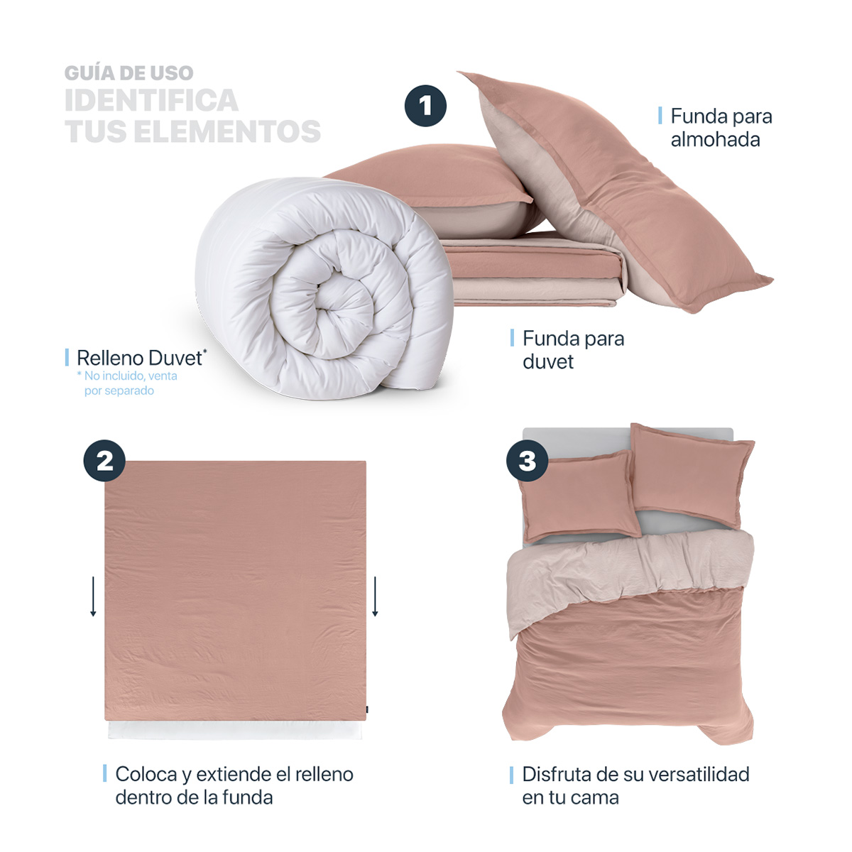 Foto 6 pulgar | Funda de Duvet Sin Relleno + Funda de Almohada Esquimal Individual Rosa y Rosa Claro Tipo Lino Doble Vista