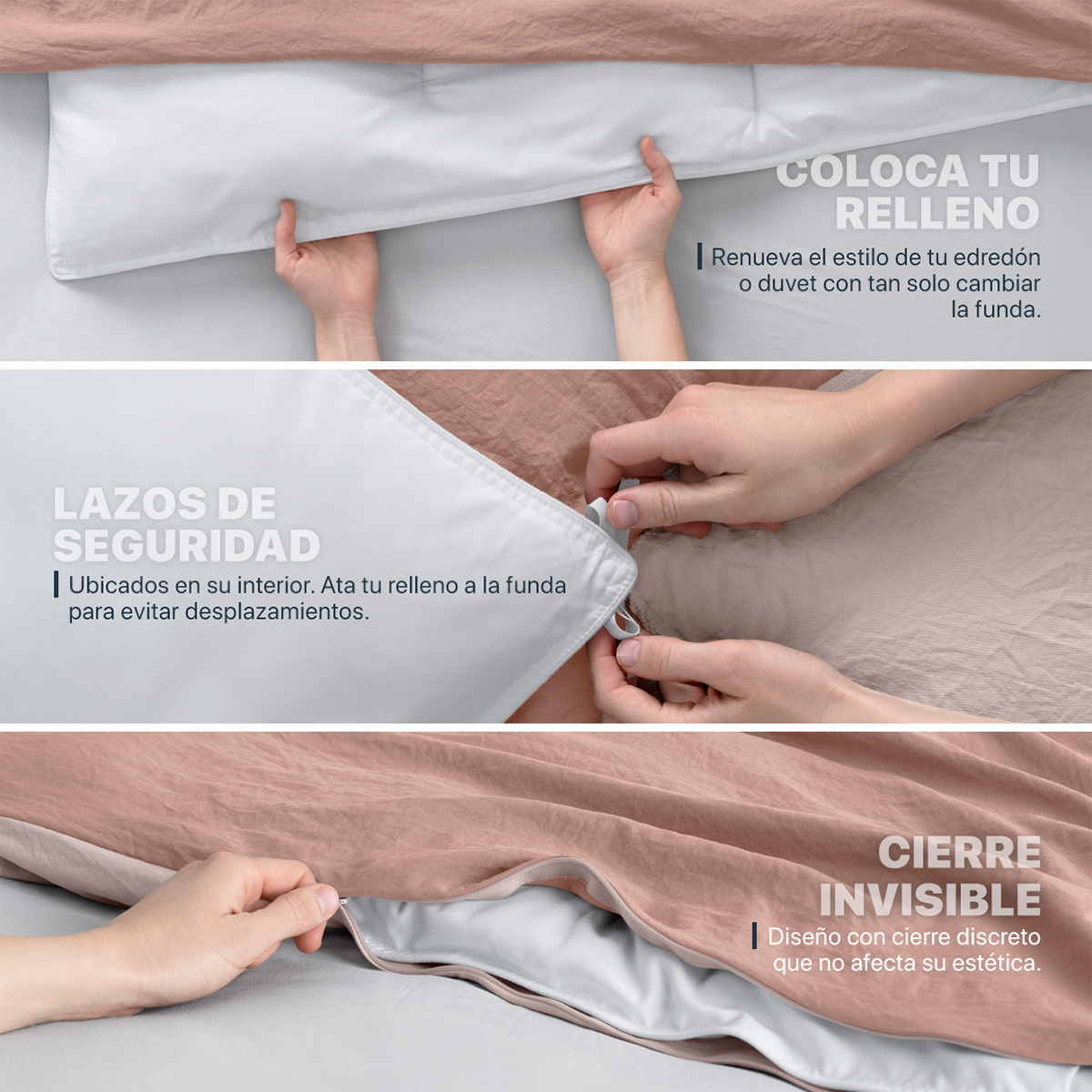Foto 7 pulgar | Funda de Duvet Sin Relleno + Funda de Almohada Esquimal Individual Rosa y Rosa Claro Tipo Lino Doble Vista