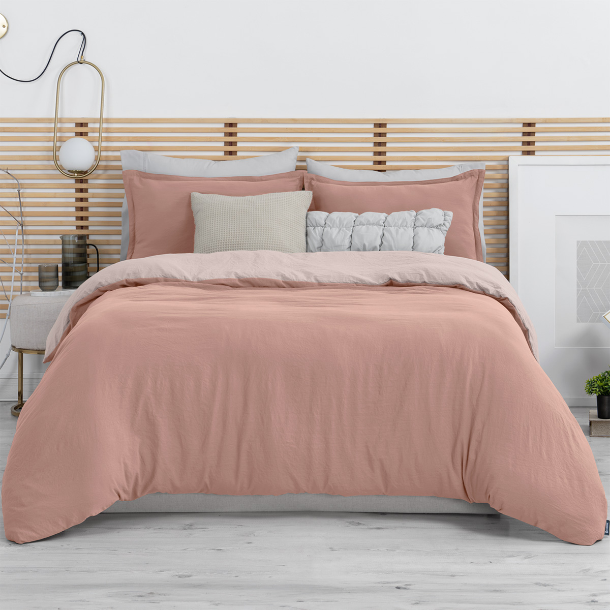 Funda de Duvet Sin Relleno + Fundas de Almohada Esquimal Matrimonial Xl  Rosa y Rosa Claro Tipo Lino Doble Vista
