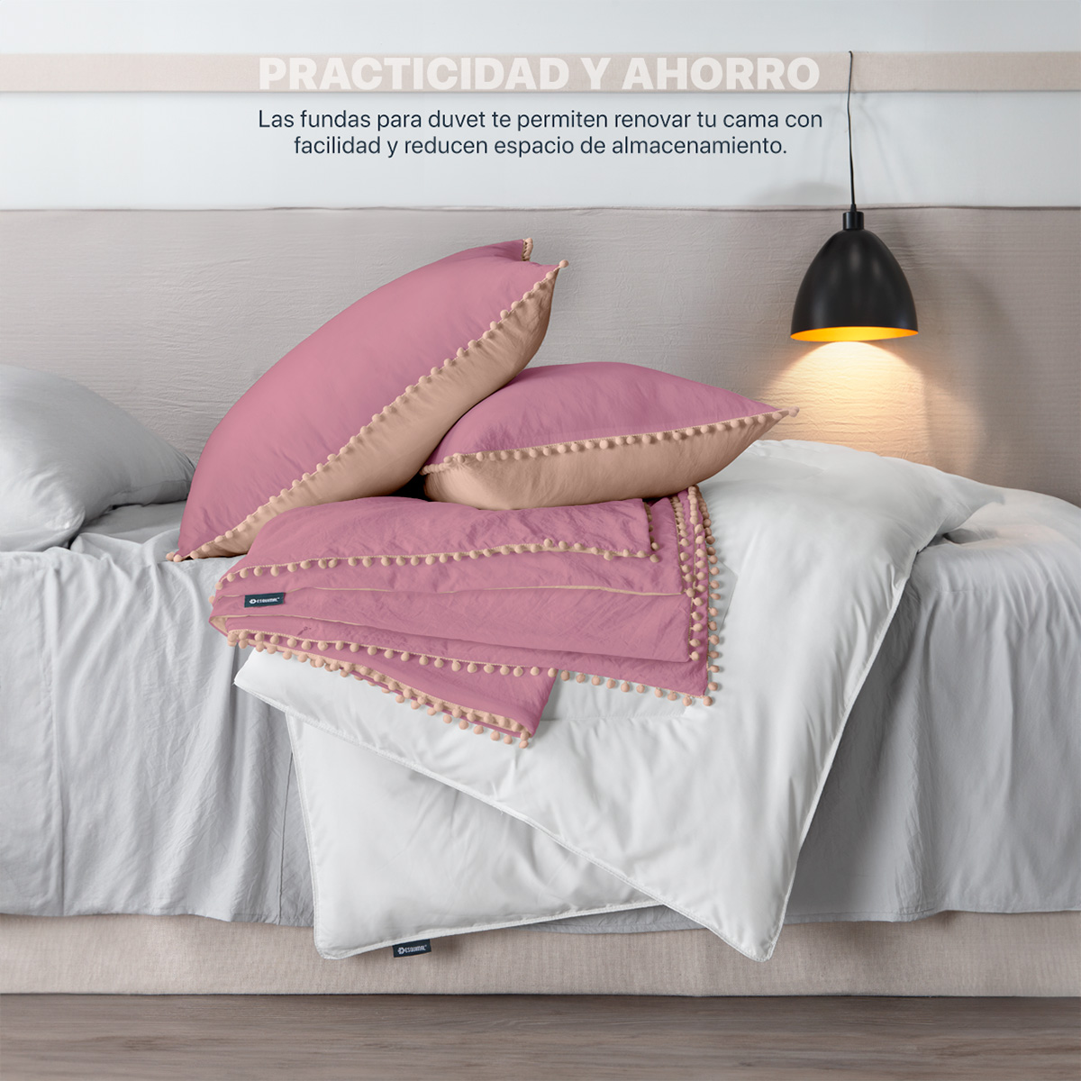 Foto 3 pulgar | Funda de Duvet con Pompones Sin Relleno + Fundas de Almohada Esquimal King Size XL Rosa / Durazno Doble Vista