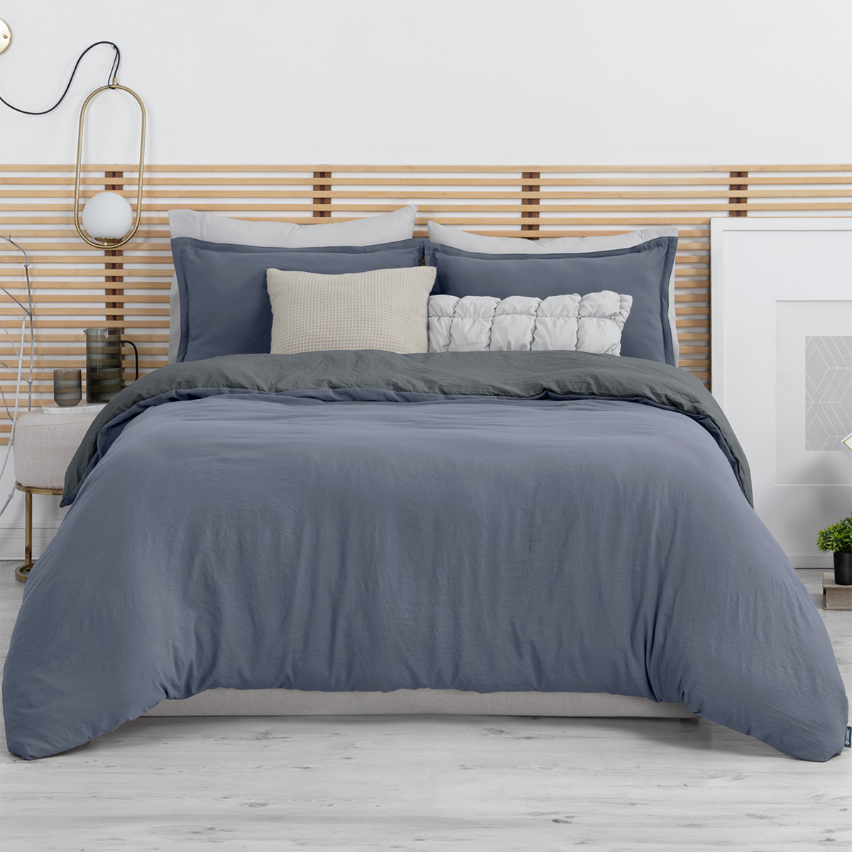 Funda de Duvet Sin Relleno + Fundas de Almohada Esquimal Matrimonial Xl  Azul y Gris Tipo Lino Doble Vista