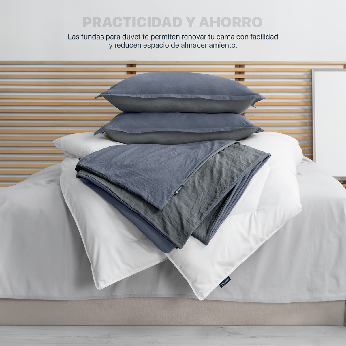 Foto 3 pulgar | Funda de Duvet Sin Relleno + Fundas de Almohada Esquimal Matrimonial Xl  Azul y Gris Tipo Lino Doble Vista