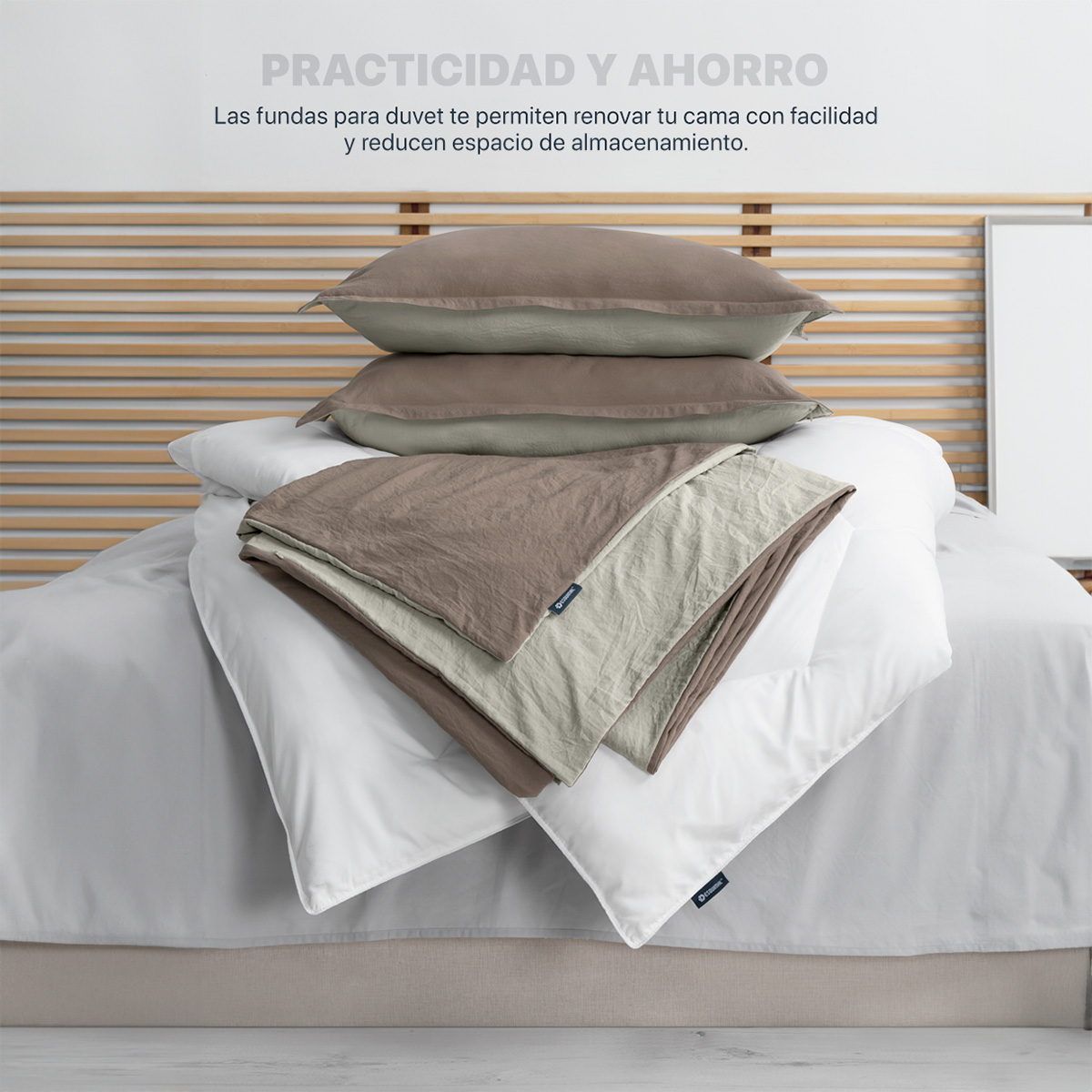 Foto 2 | Funda de Duvet Sin Relleno + Funda de Almohada Esquimal Individual Café y Beige Tipo Lino Doble Vista