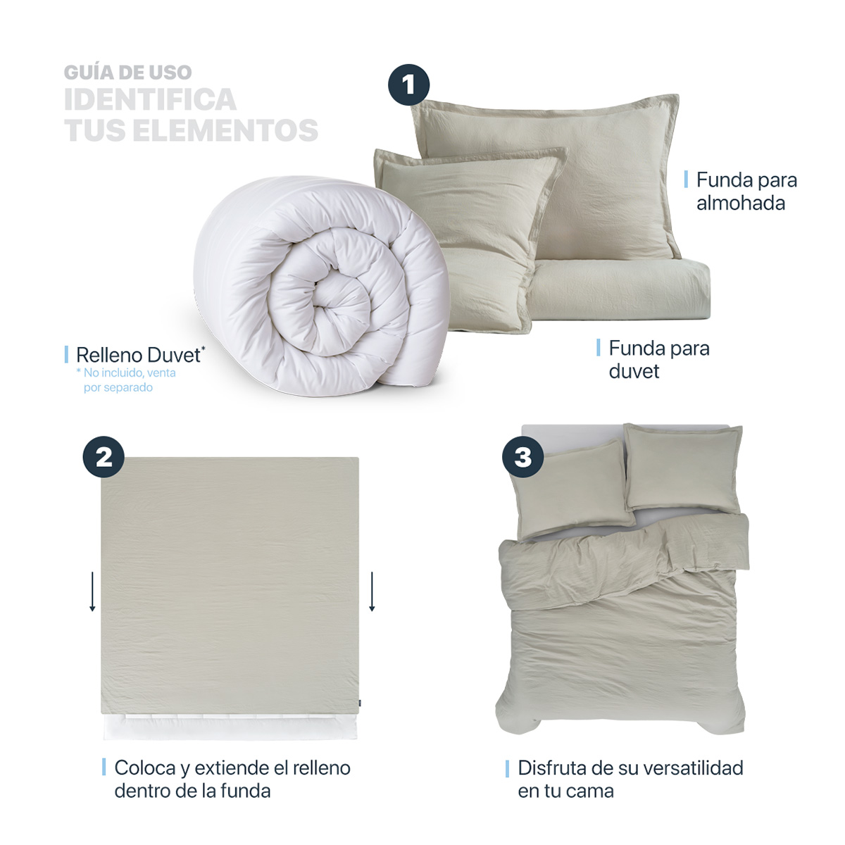 Foto 6 pulgar | Funda de Duvet Sin Relleno + Fundas de Almohada Esquimal Matrimonial Xl Beige Tipo Lino