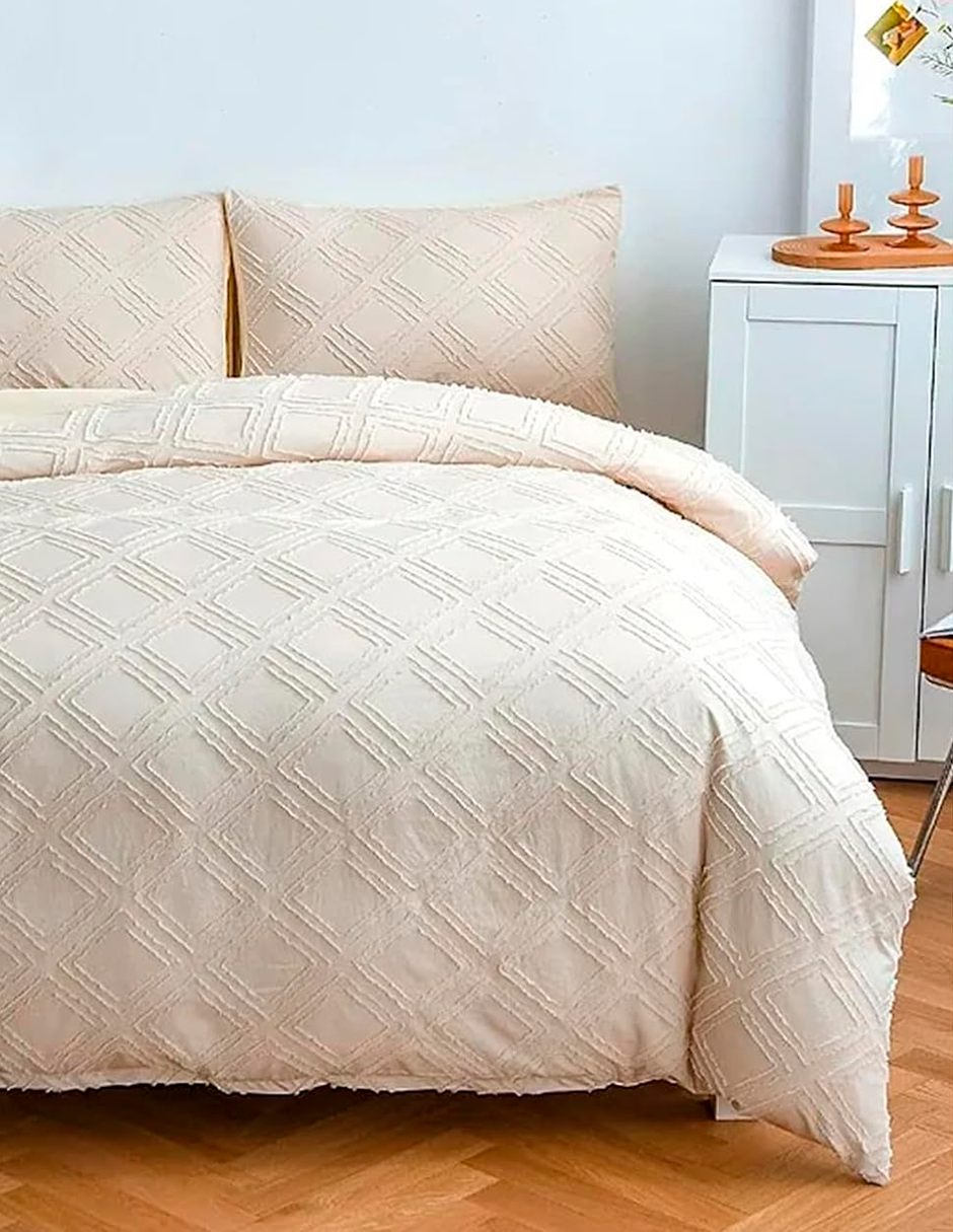 Foto 3 pulgar | Juego De Funda Duvet Para Edredon Matrimonial Rombos Beige Bluelander