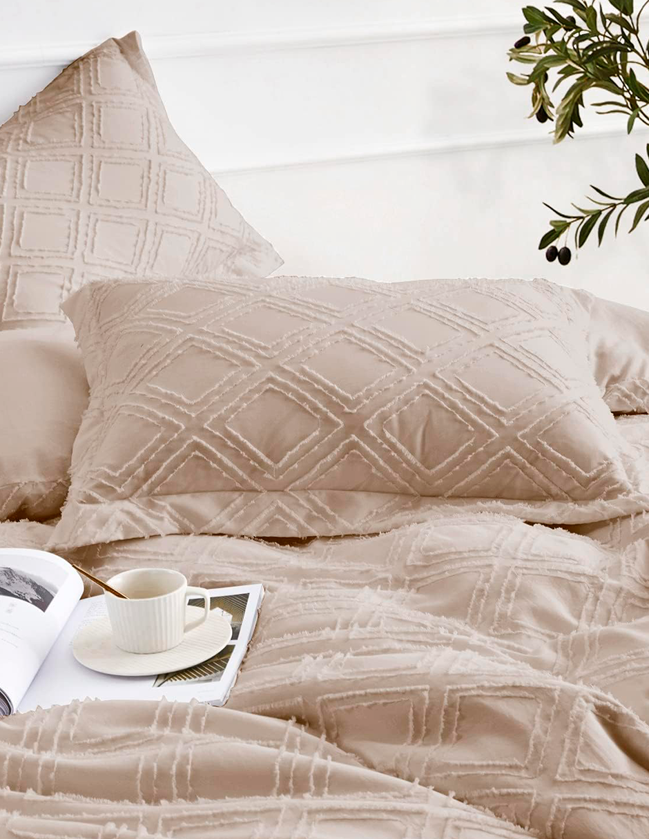 Foto 3 | Juego De Funda Duvet Para Edredon Matrimonial Rombos Beige Bluelander