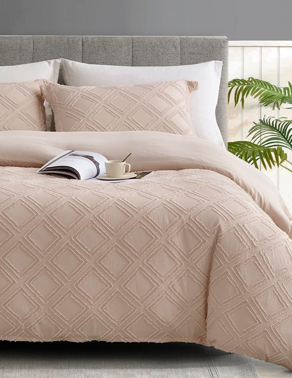 Foto 5 pulgar | Juego De Funda Duvet Para Edredon Matrimonial Rombos Beige Bluelander