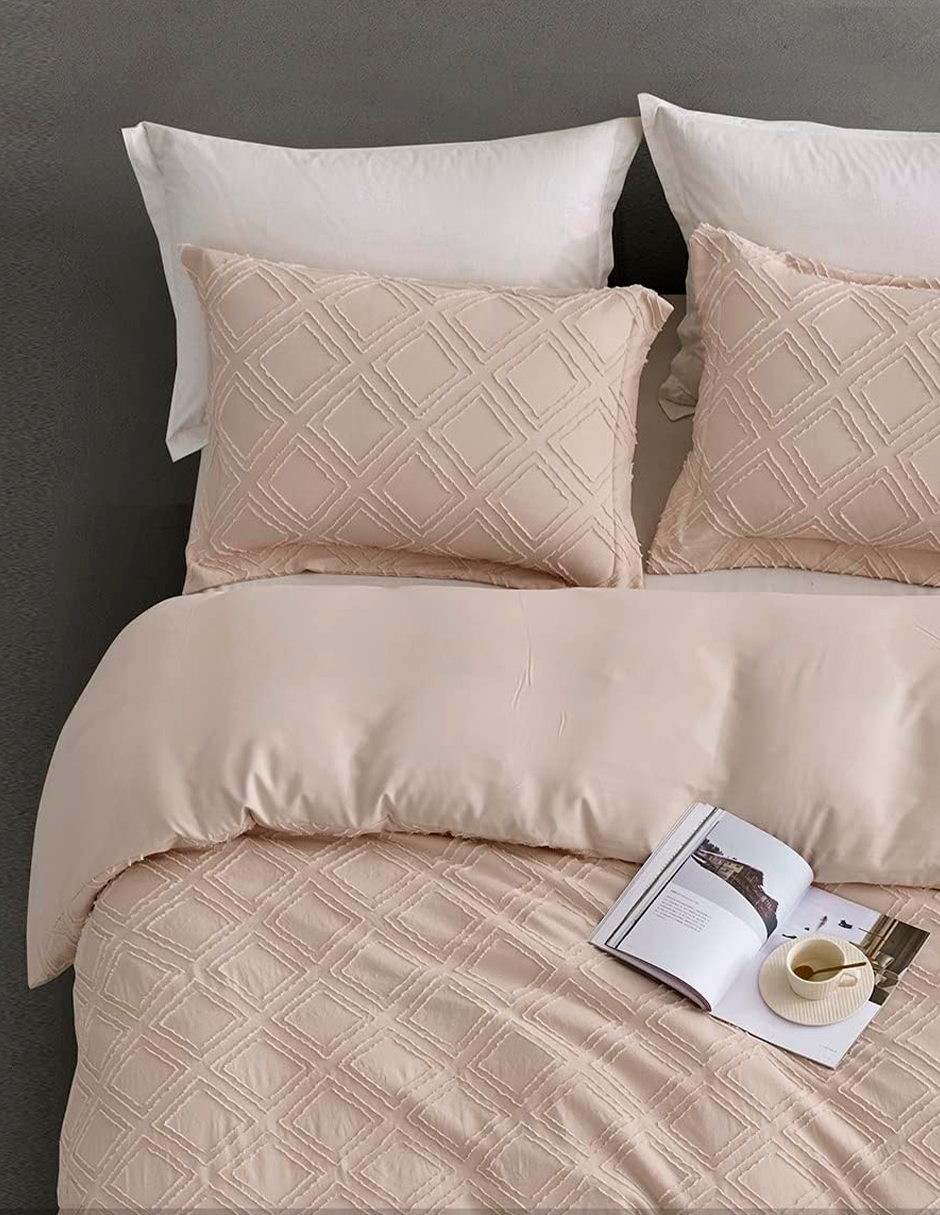 Foto 6 pulgar | Juego De Funda Duvet Para Edredon Matrimonial Rombos Beige Bluelander
