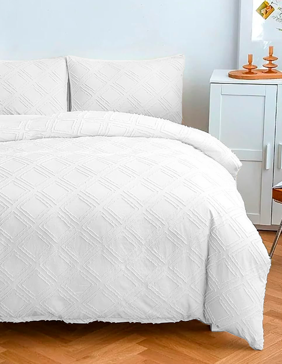 Foto 3 pulgar | Juego De Funda Duvet Para Edredon King Size Rombos Blanco Bluelander