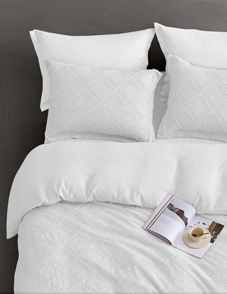 Foto 4 pulgar | Juego De Funda Duvet Para Edredon King Size Rombos Blanco Bluelander