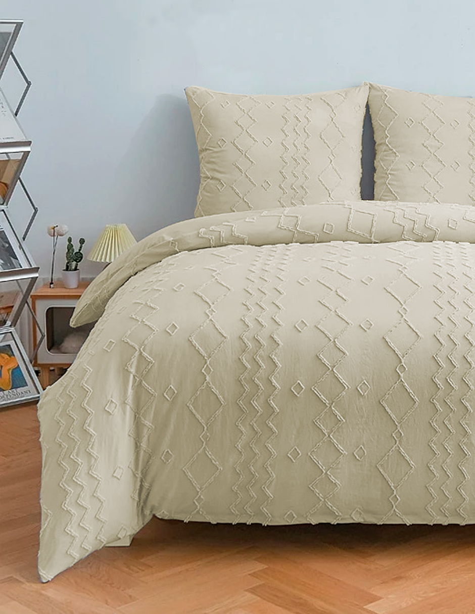 Foto 3 pulgar | Juego De Funda Duvet Para Edredon Individual Lineas Beige Bluelander
