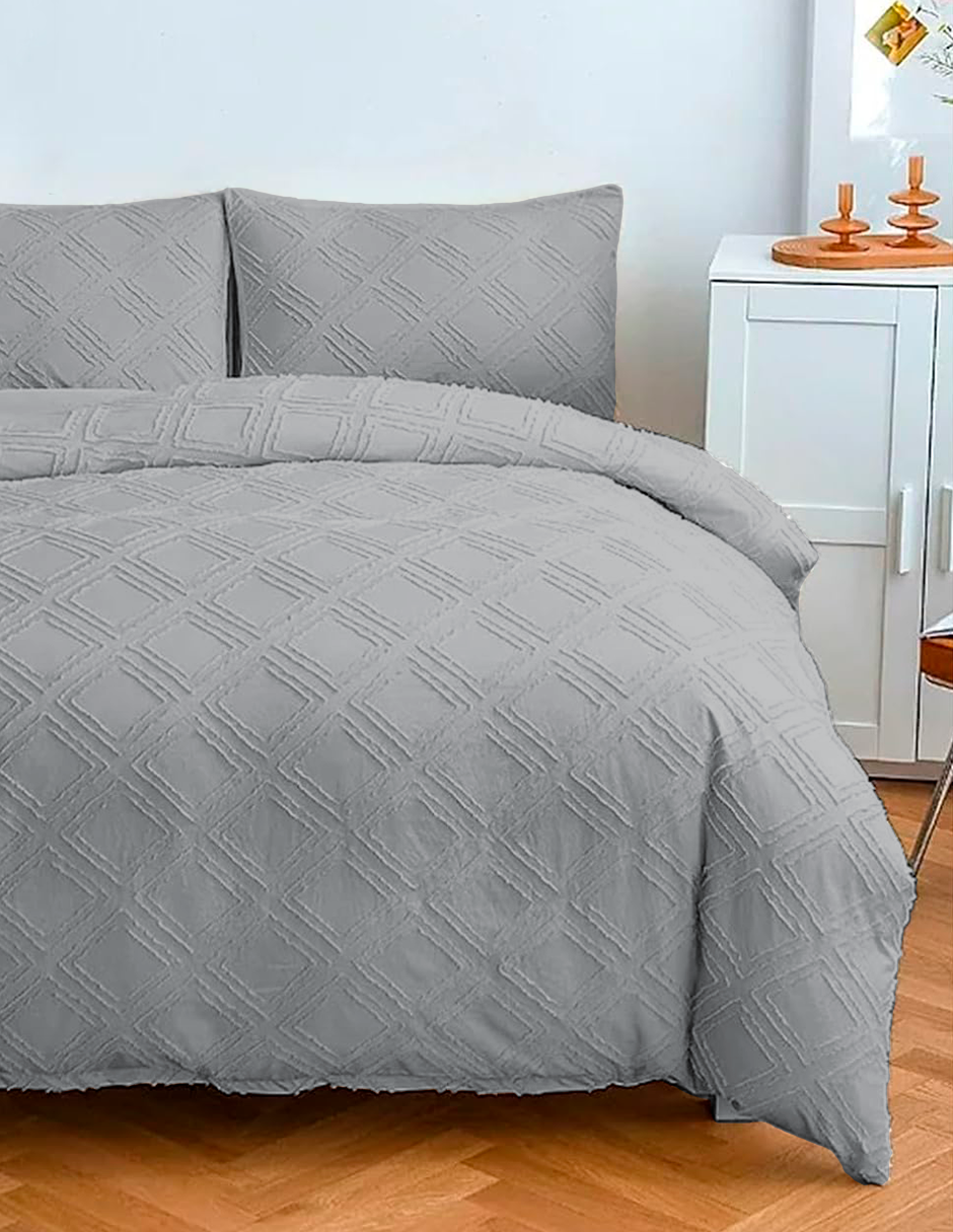 Foto 3 pulgar | Juego De Funda Duvet Para Edredon King Size Rombos Gris Bluelander