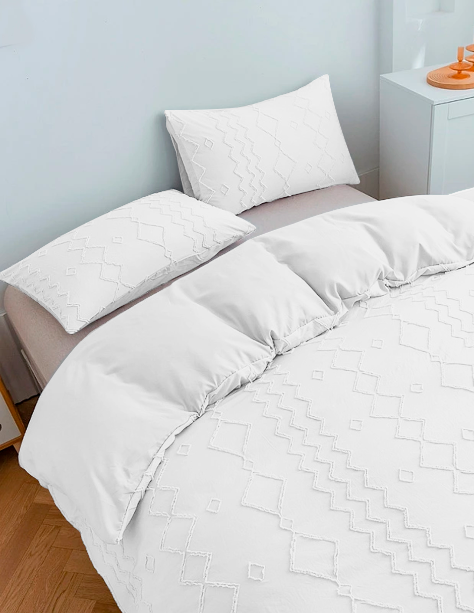 Foto 4 pulgar | Juego De Funda Duvet Para Edredon Matrimonial Blanco Lineas Bluelander