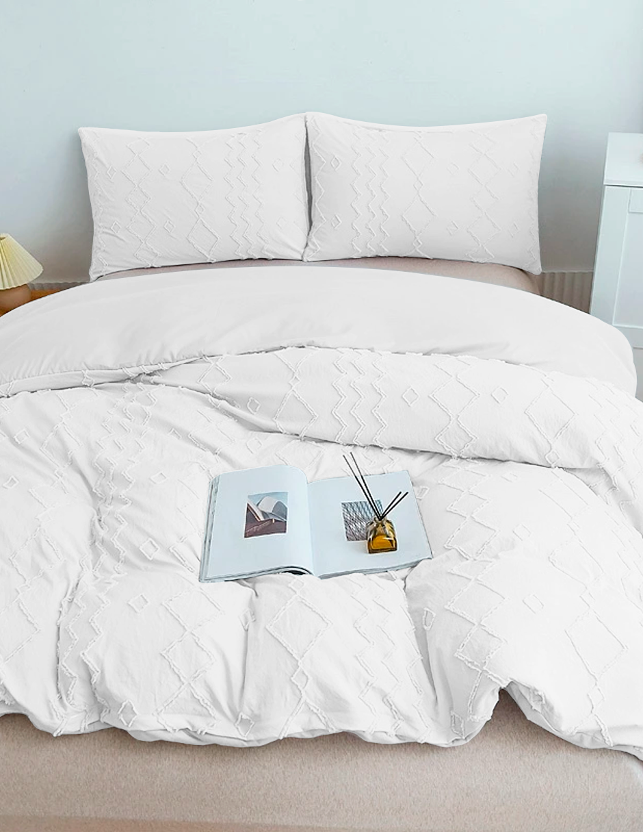 Foto 5 pulgar | Juego De Funda Duvet Para Edredon Matrimonial Blanco Lineas Bluelander