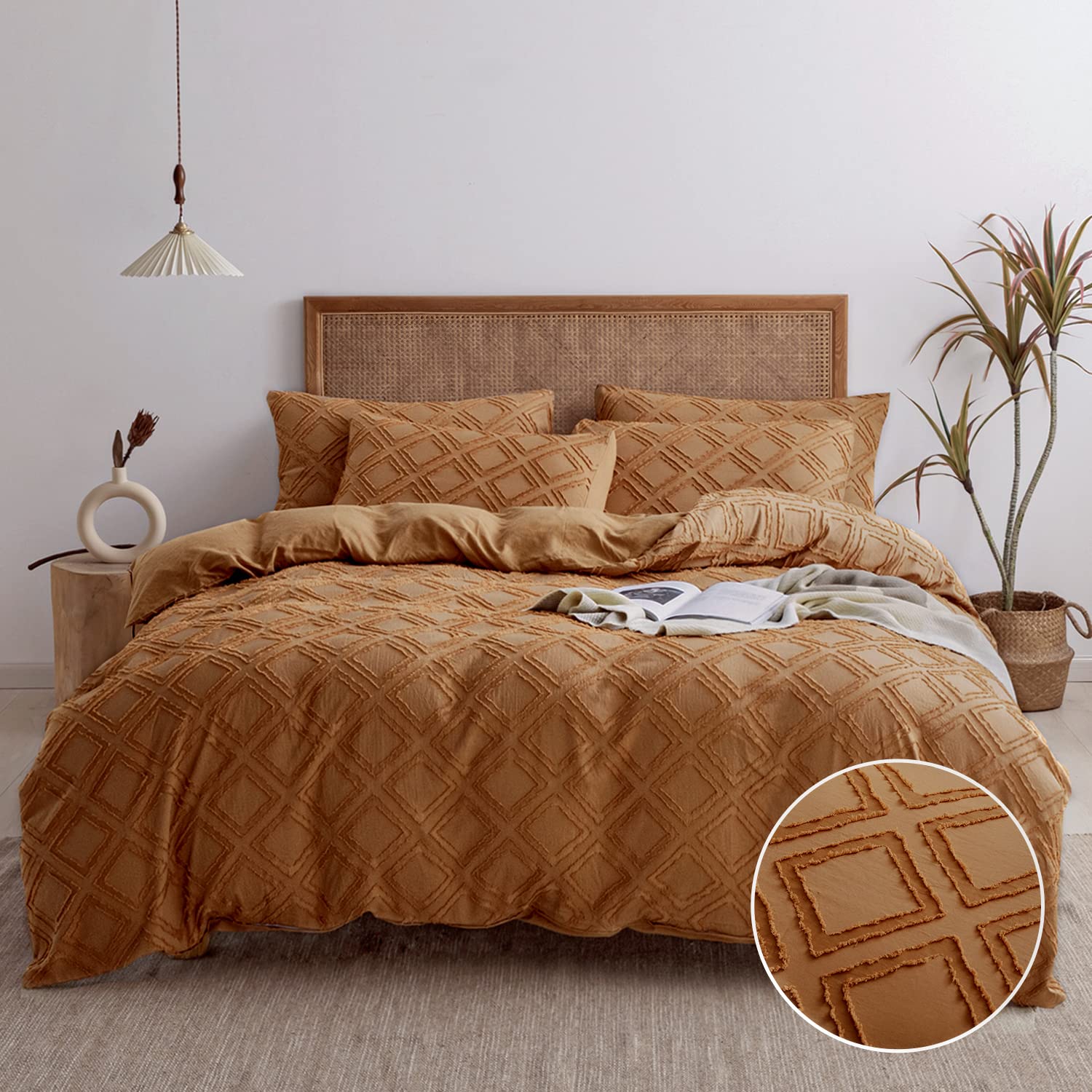 Foto 2 pulgar | Funda De Edredón Jellymoni King Rust, Juego De Ropa De Cama Con Mechones De Microfibra - Venta Internacional.
